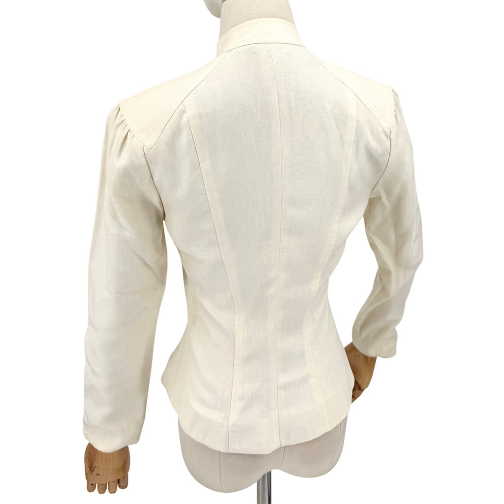 Vintage 80s Albert Nipon Cream Linen Puff Sleeve Jacket