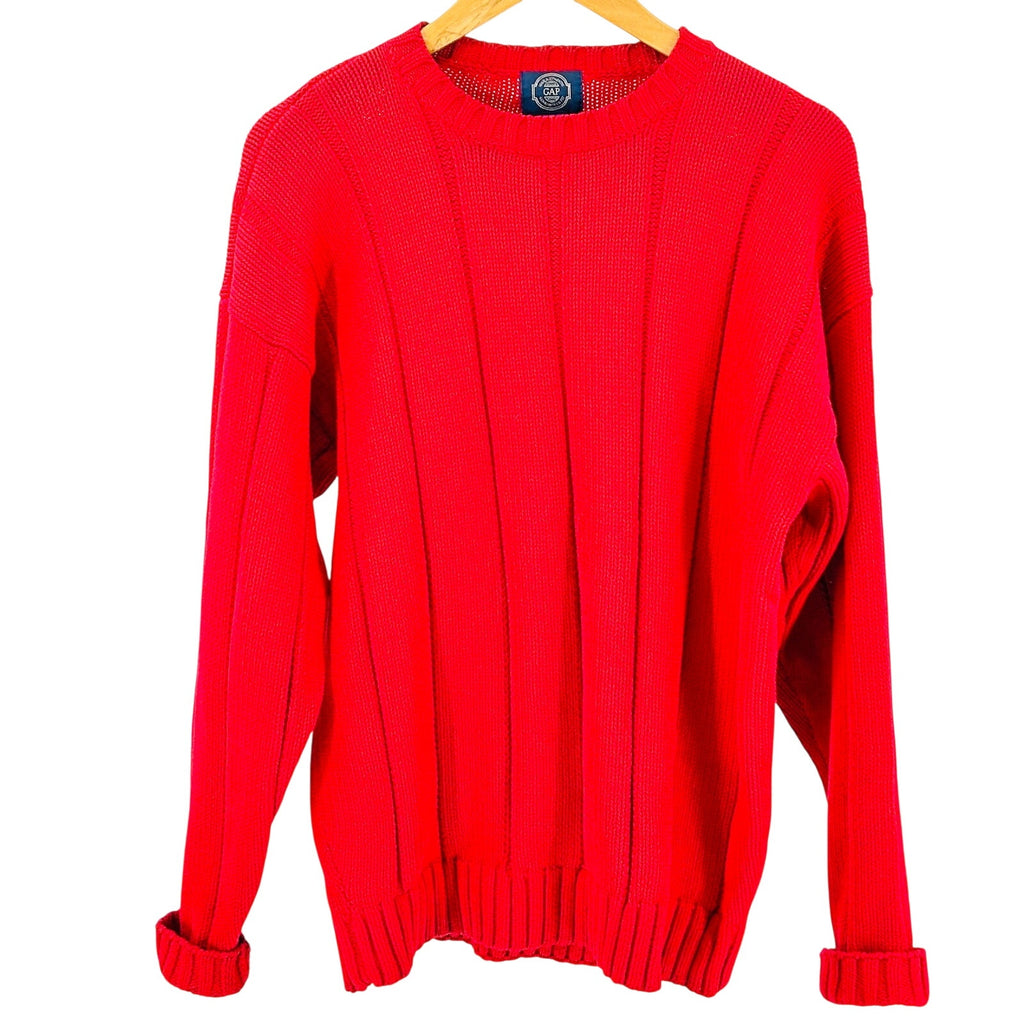 Vintage 90s Gap Red 100% Cotton Shaker Knit Blue Label Crewneck Sweater