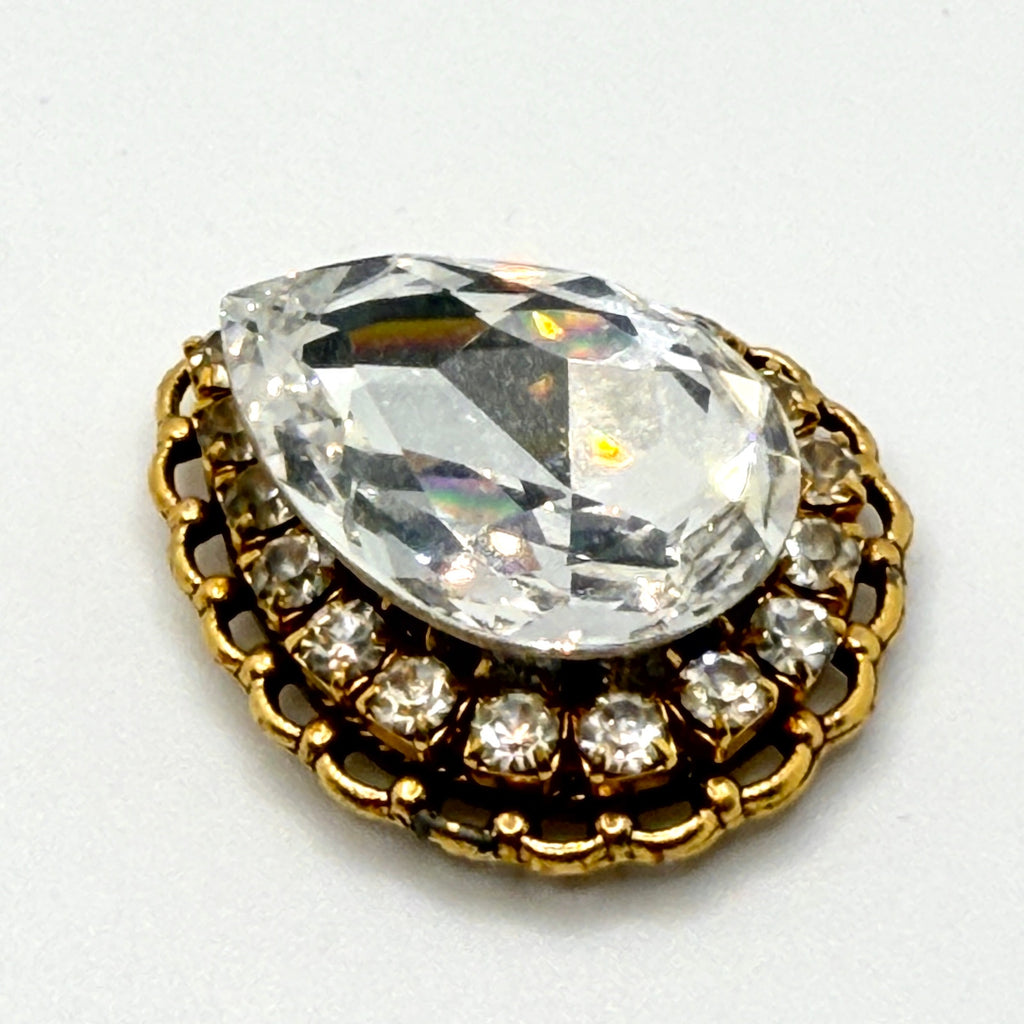 Vintage 80s Large Clear Crystal Rhinestone Magnetic Glamour Brooch