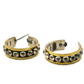 Vintage 90s Taxco Stamped Sterling Silver Brass Mixed Metal Hoop Earrings