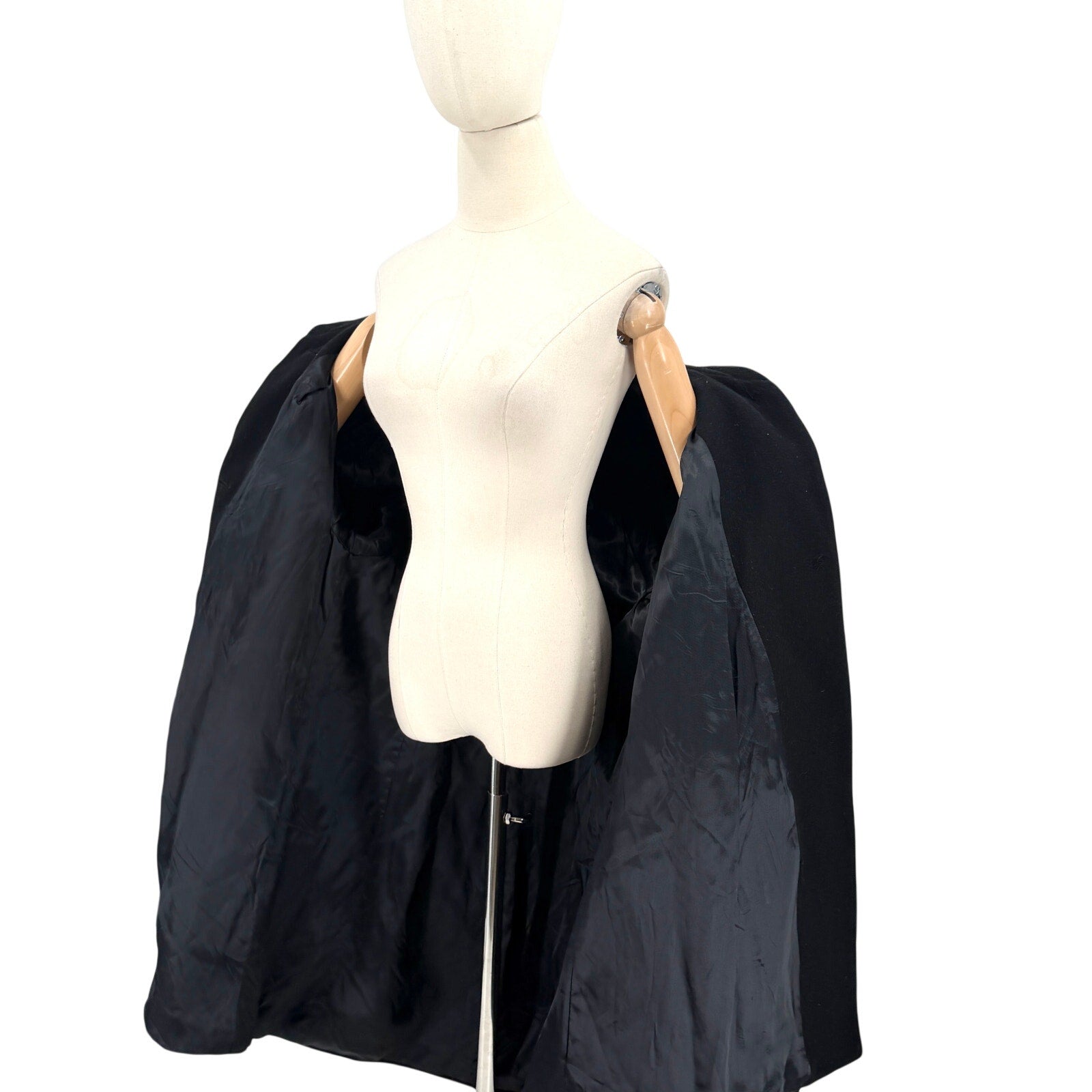 Vintage 90s Worthington Black Wool Velvet Trim Swing Coat