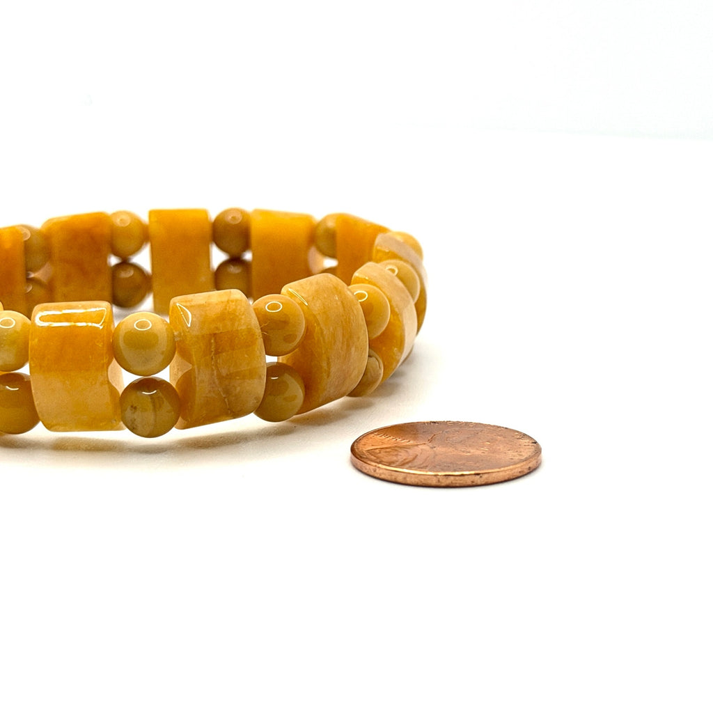 Vintage 90s Yellow Baltic Amber Barrel Bead Double Strand Stretch Bracelet