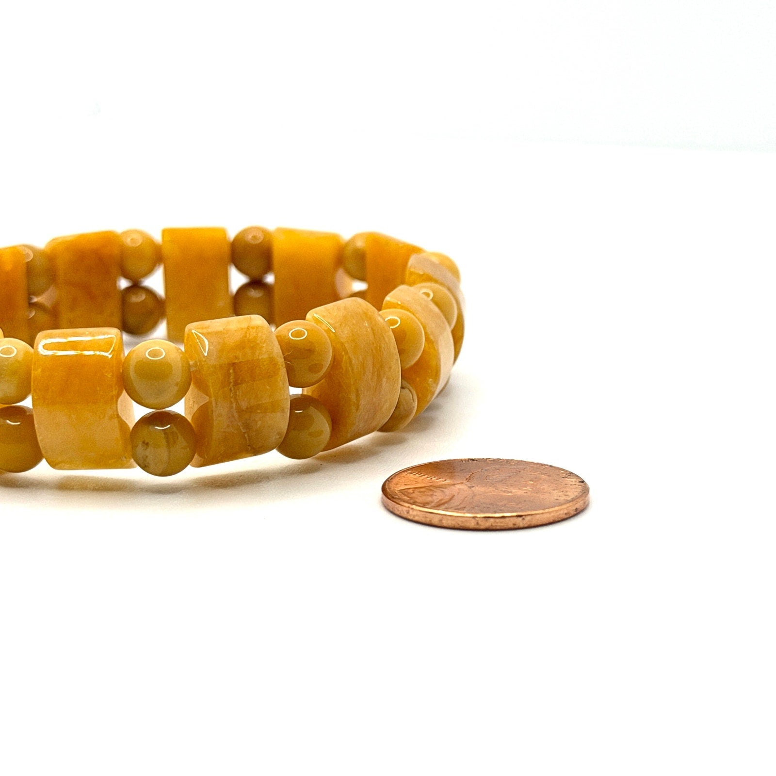 Vintage 90s Yellow Baltic Amber Barrel Bead Double Strand Stretch Bracelet