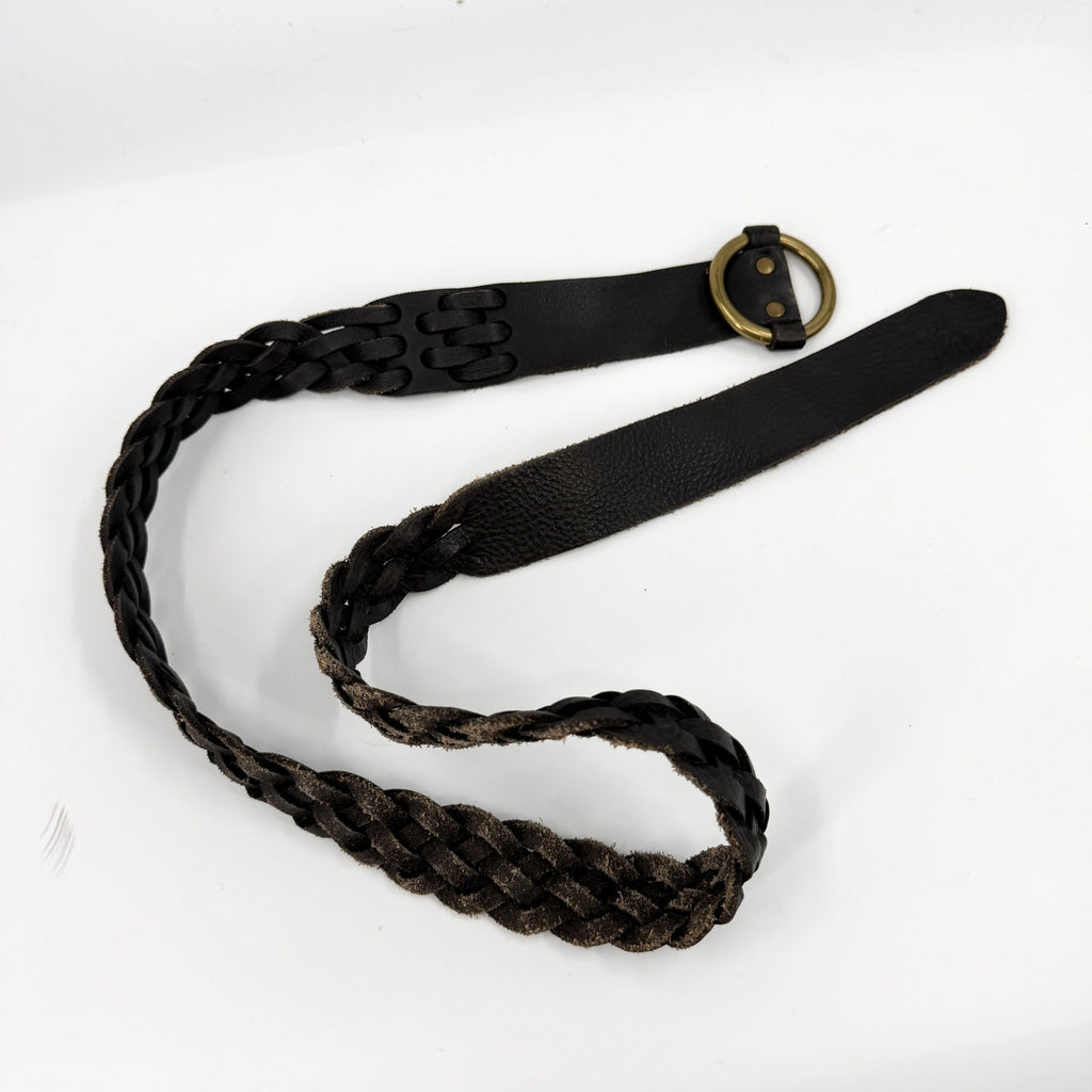 J.Crew Black Genuine Leather Braided O-Ring Buckle Belt