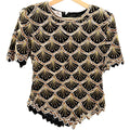 Vintage 80s Laurence Kazar Black 100% Silk Beaded Gold Sequin Pearl Glam Top