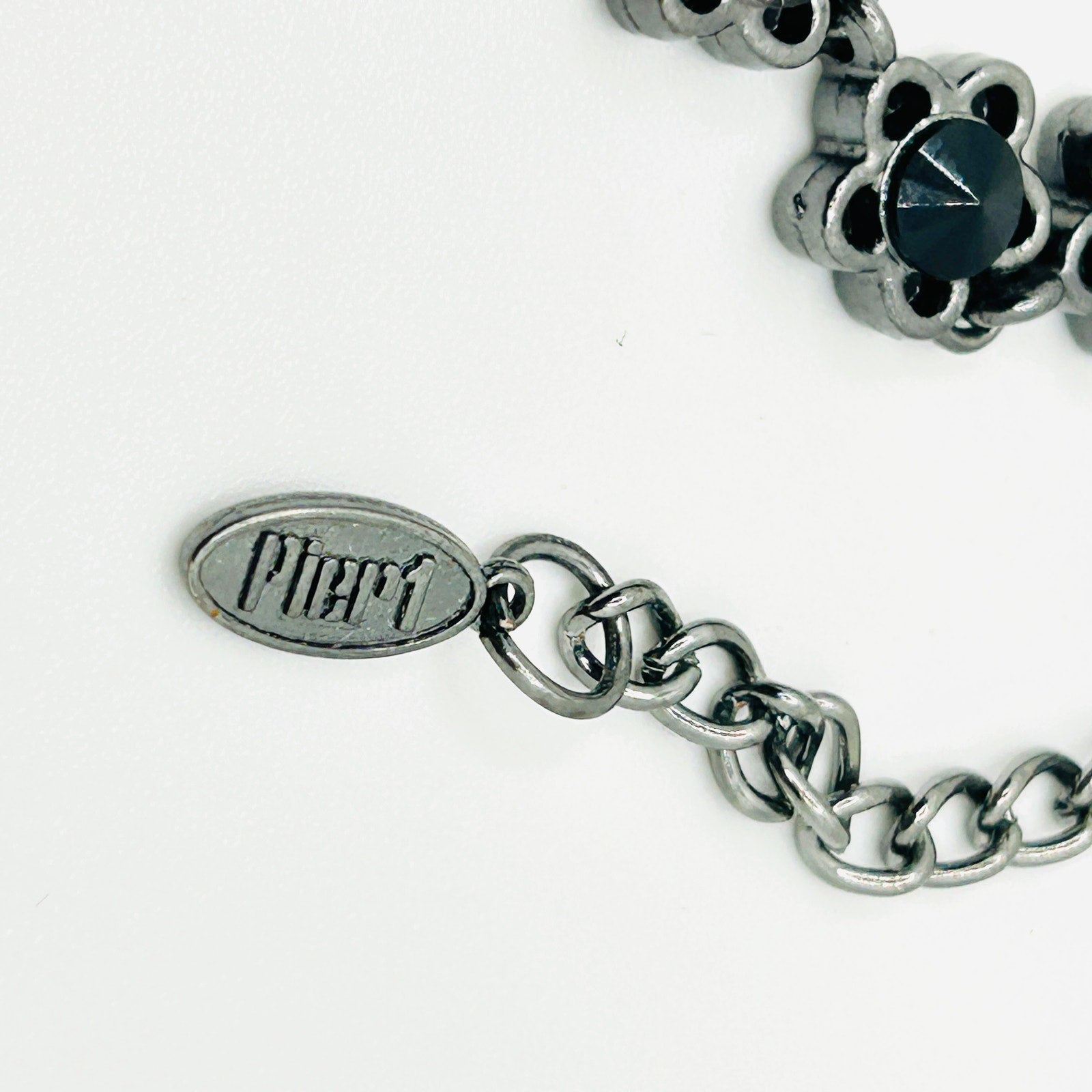 Vintage y2k Pier 1 Imports Silver Black Rhinestone Spider Pendant Necklace