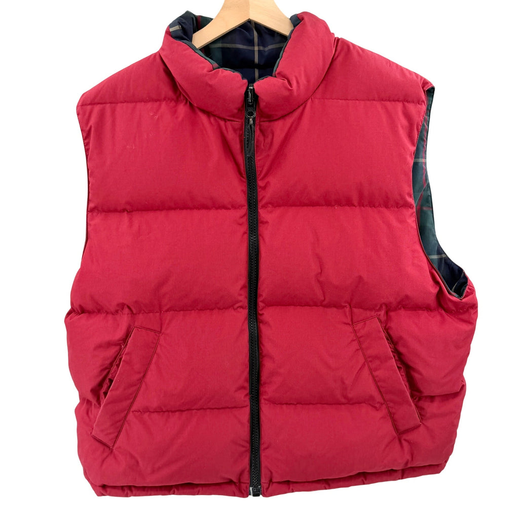 Vintage 90s Eddie Bauer Green Plaid Red Reversible Goose Down Puffer Vest