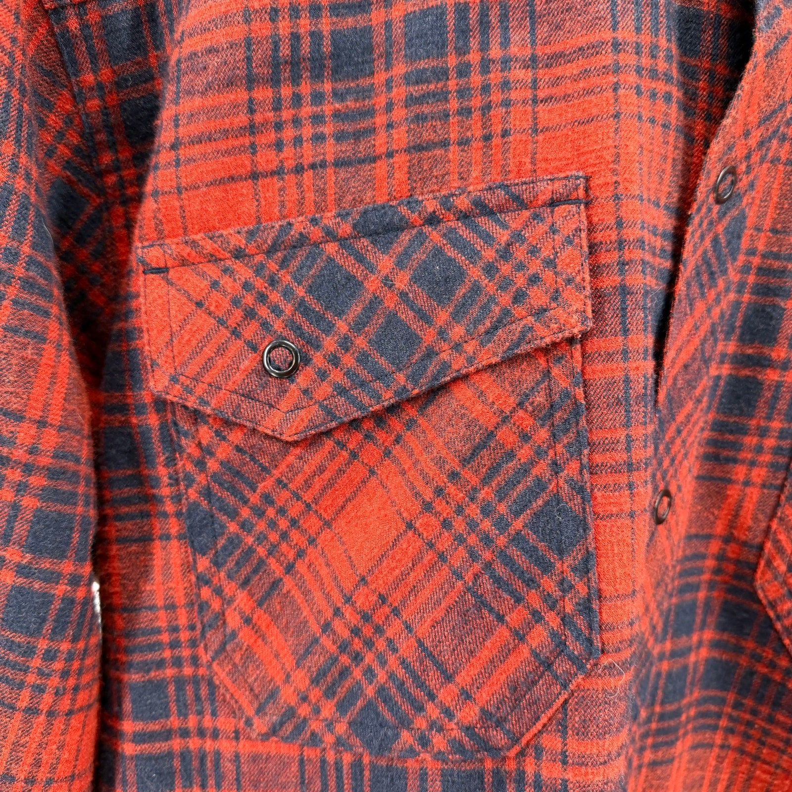L.L. Bean Red Navy Plaid Snap Front Reinforced Shoulder Flannel Shirt