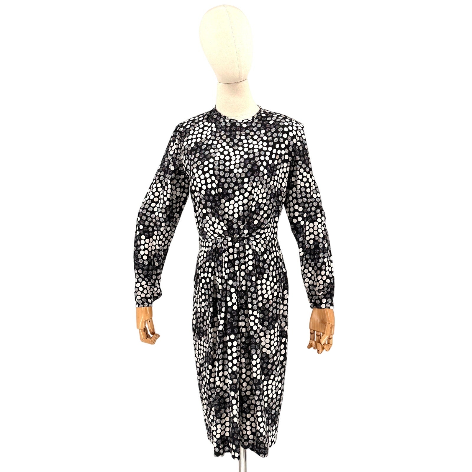 Lihli at Saks Fifth Avenue Black and White Polka Dot 100% Silk Dress