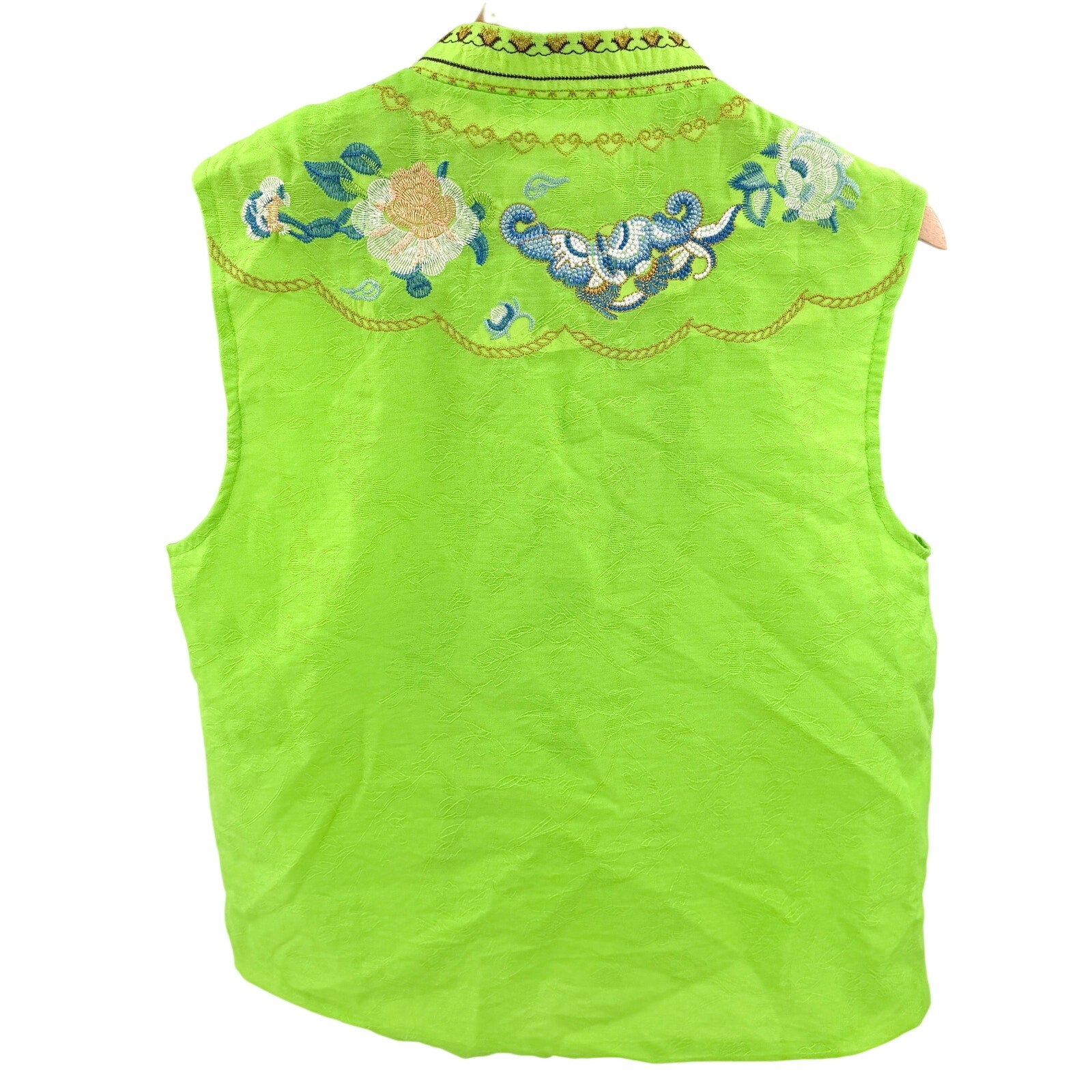 ih Lime Green Embroidered Mandarin Collar Asymmetrical Vest Top