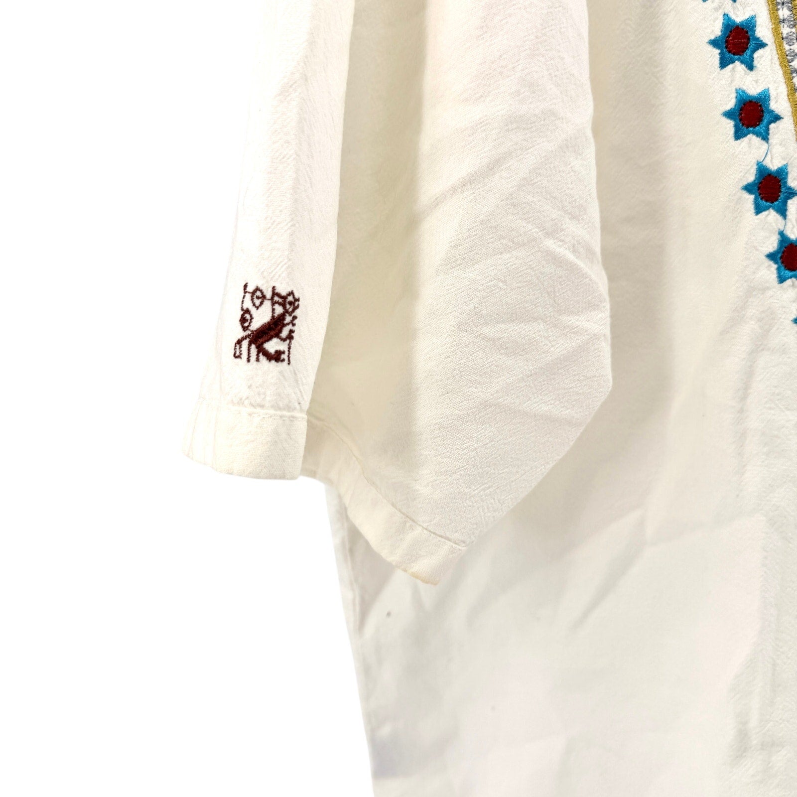 Vintage 80s Ayme Off White 100% Cotton Embroidered Short Sleeve Shirt
