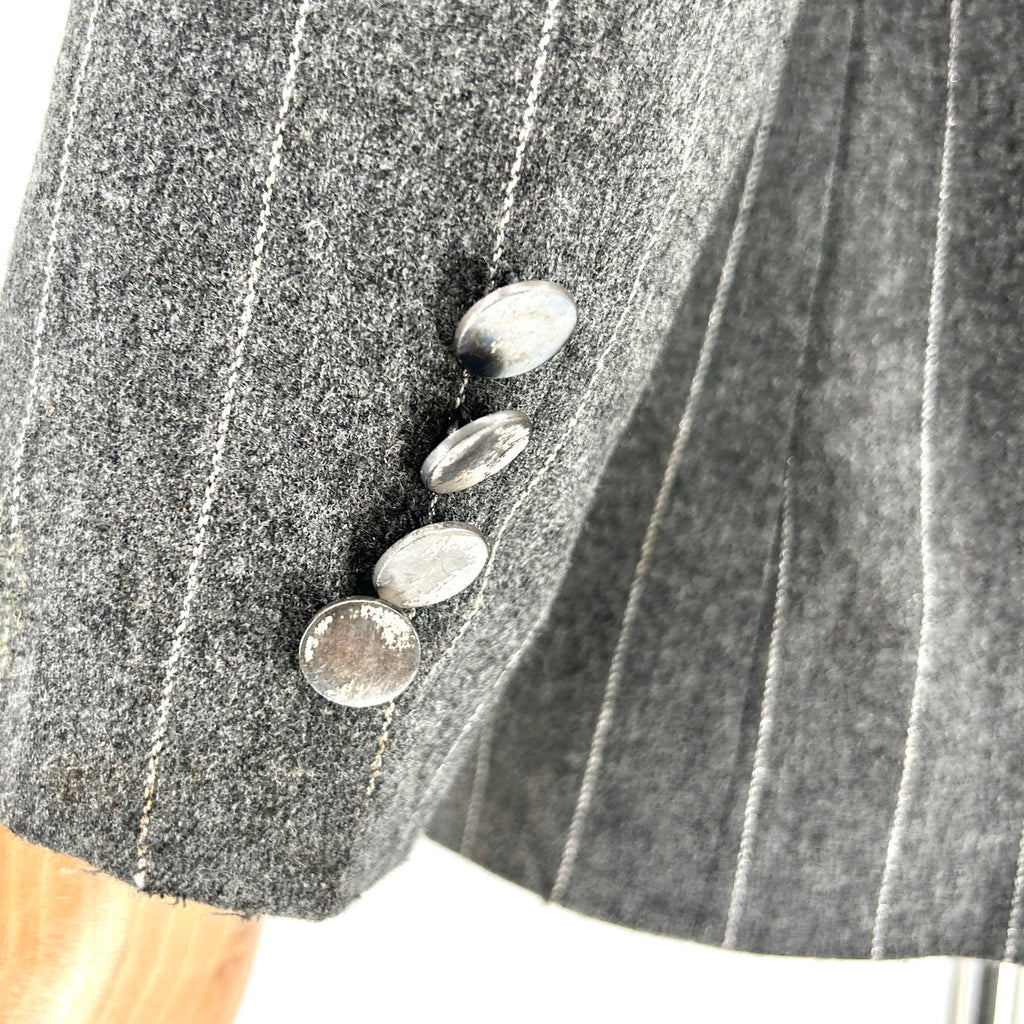 Hilfiger Gray Silver Metallic Pinstripe Wool Blend Two Button Blazer