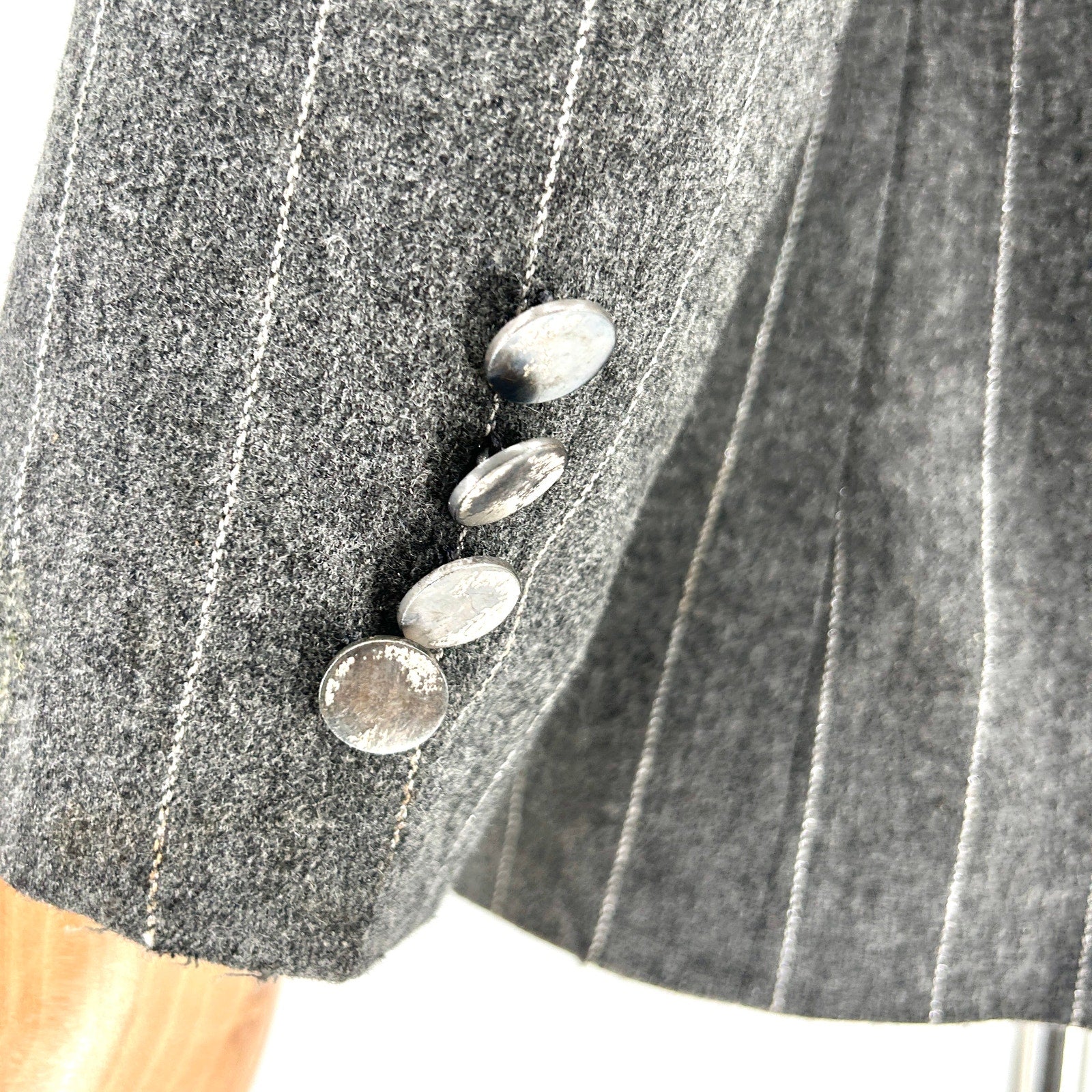 Hilfiger Gray Silver Metallic Pinstripe Wool Blend Two Button Blazer