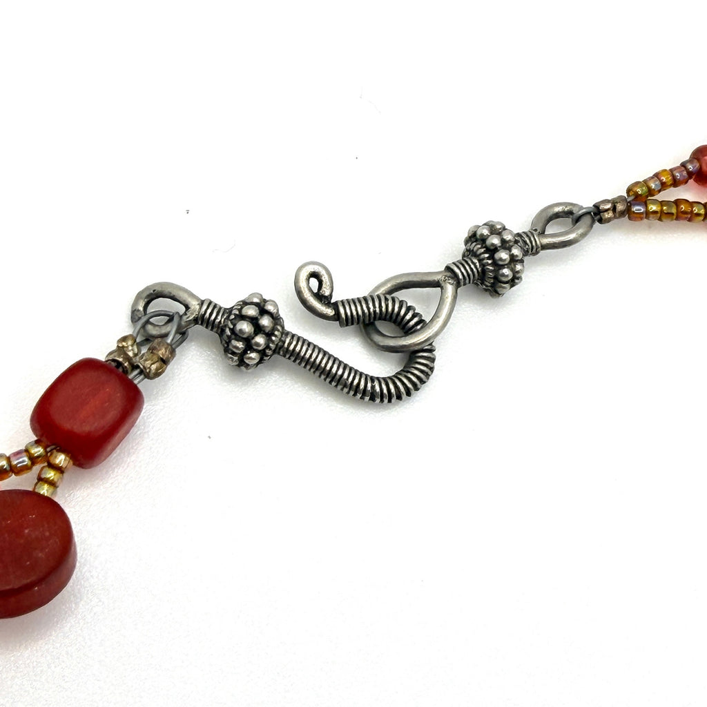 Vintage 90s Chinoiserie Red Jade Panther Carved Immortal Carnelian Necklace