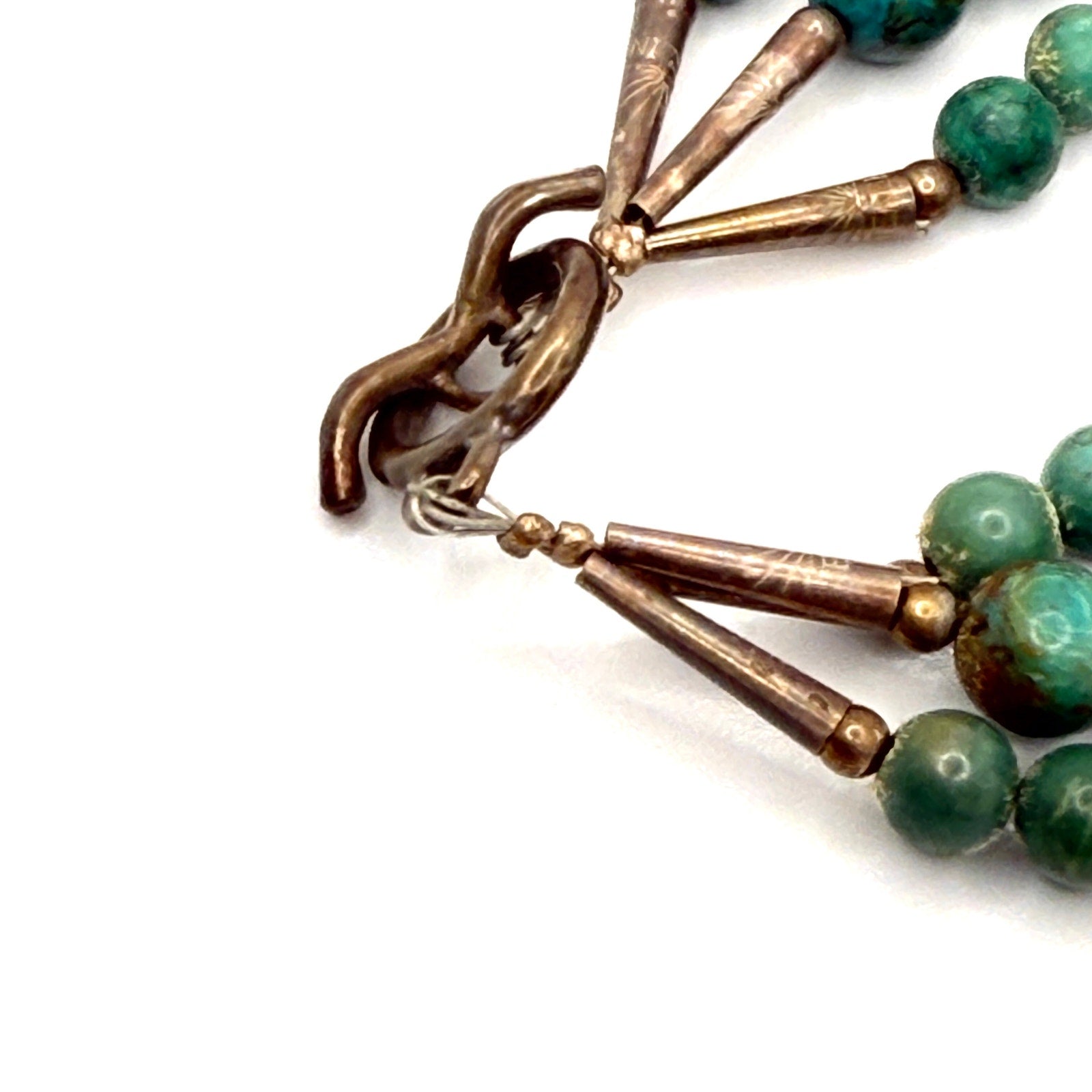 Vintage 90s Stamped Sterling Silver Blue Green Turquoise Triple Strand Bracelet
