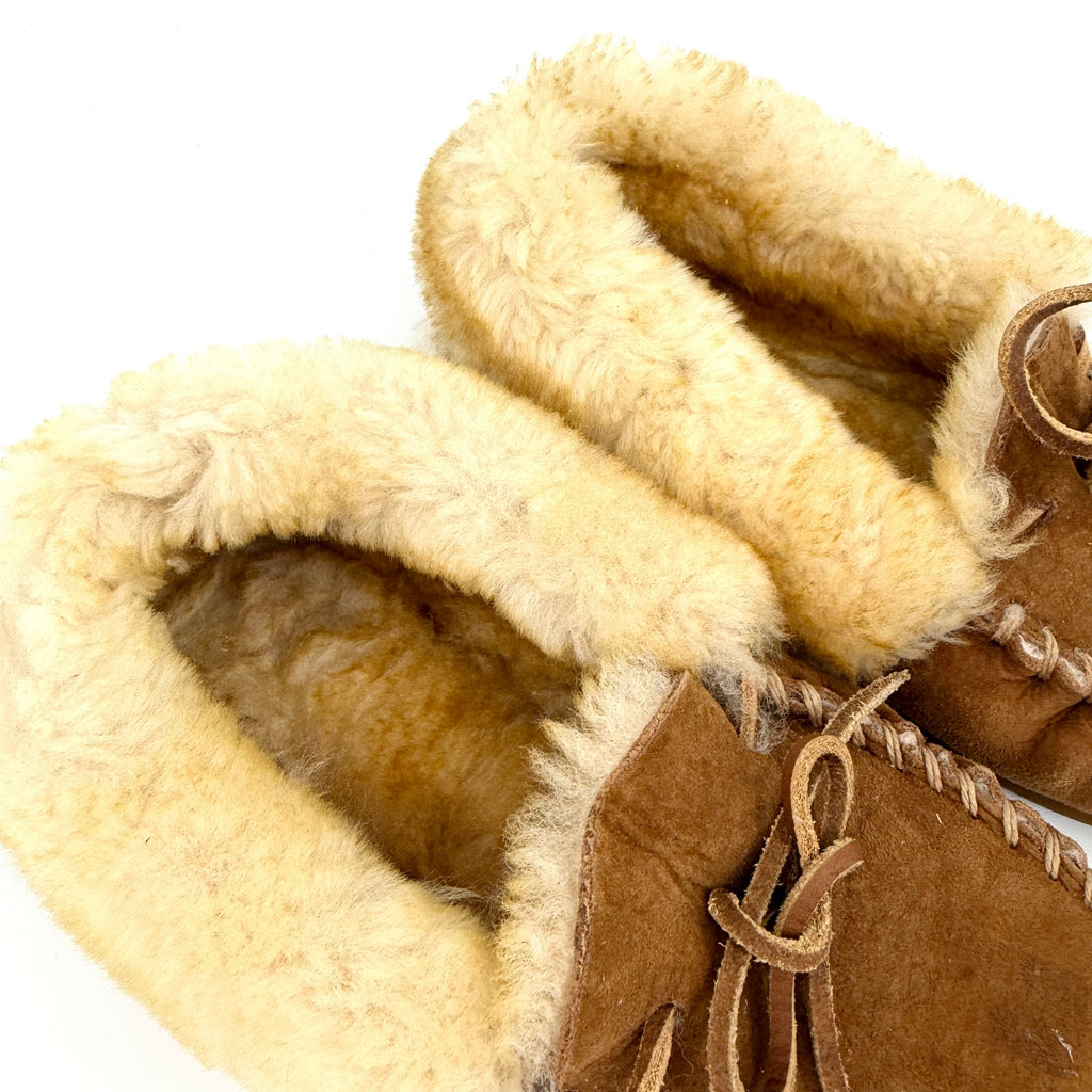 LL Bean Brown Genuine Suede Shearling Moccasin Slippers