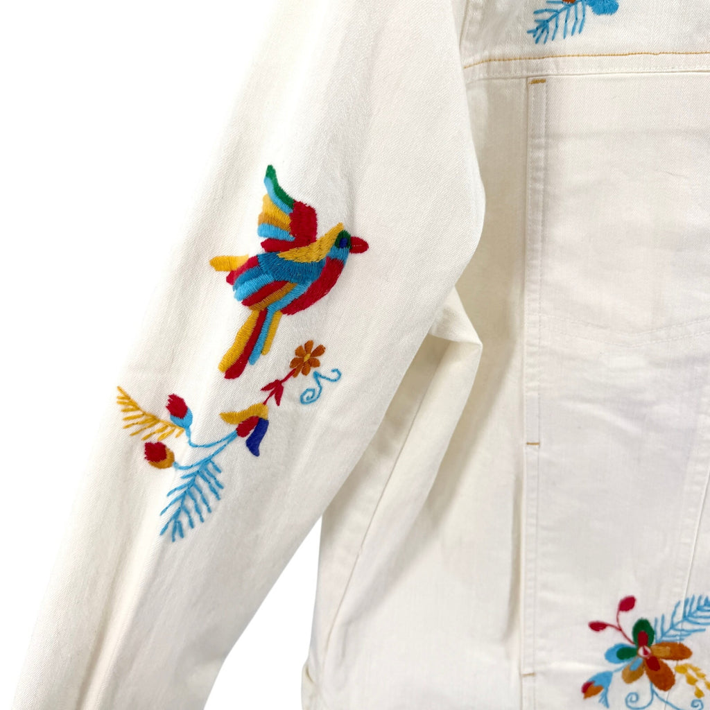 Vintage 90s Blassport Cream Floral Embroidered Denim Jacket