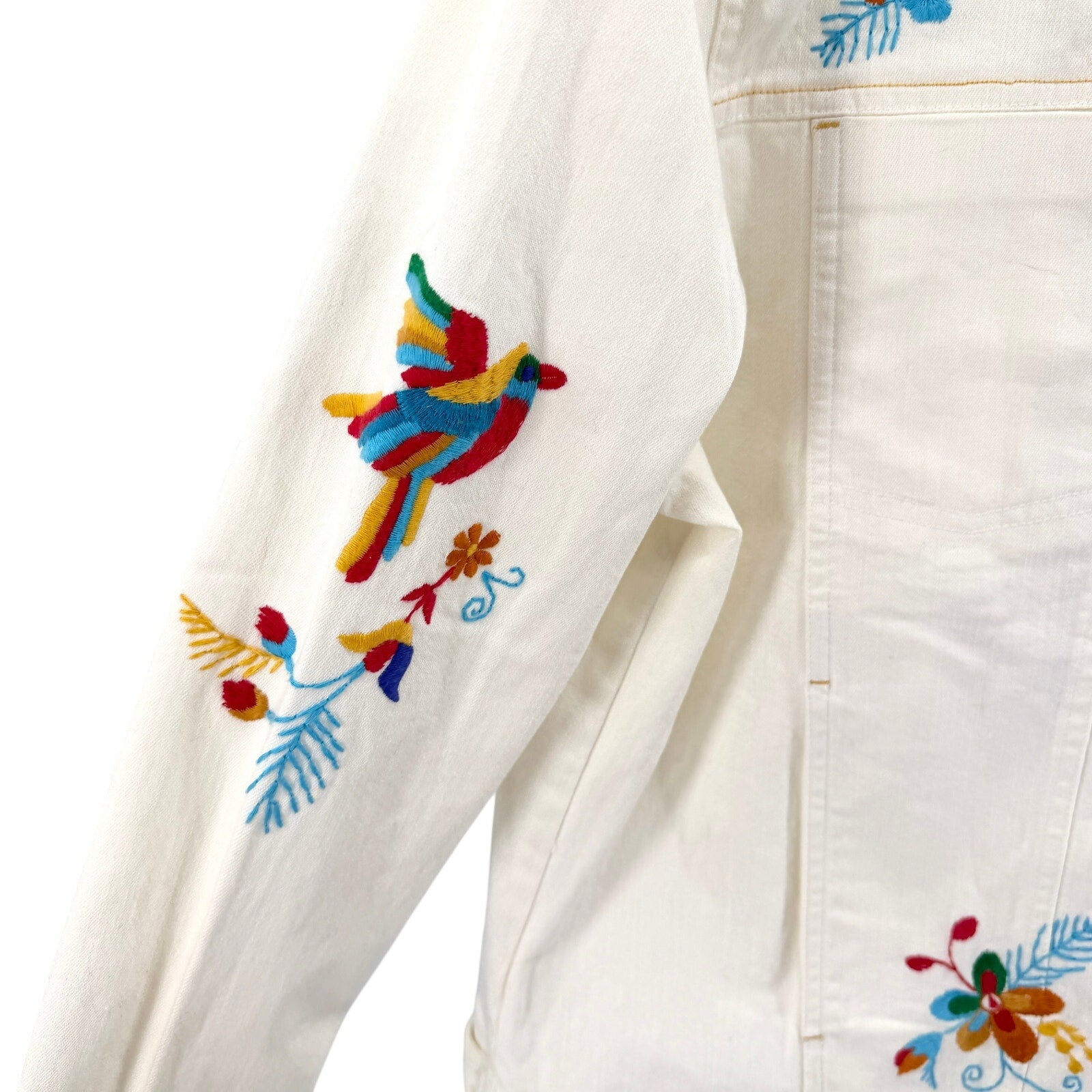 Vintage 90s Blassport Cream Floral Embroidered Denim Jacket