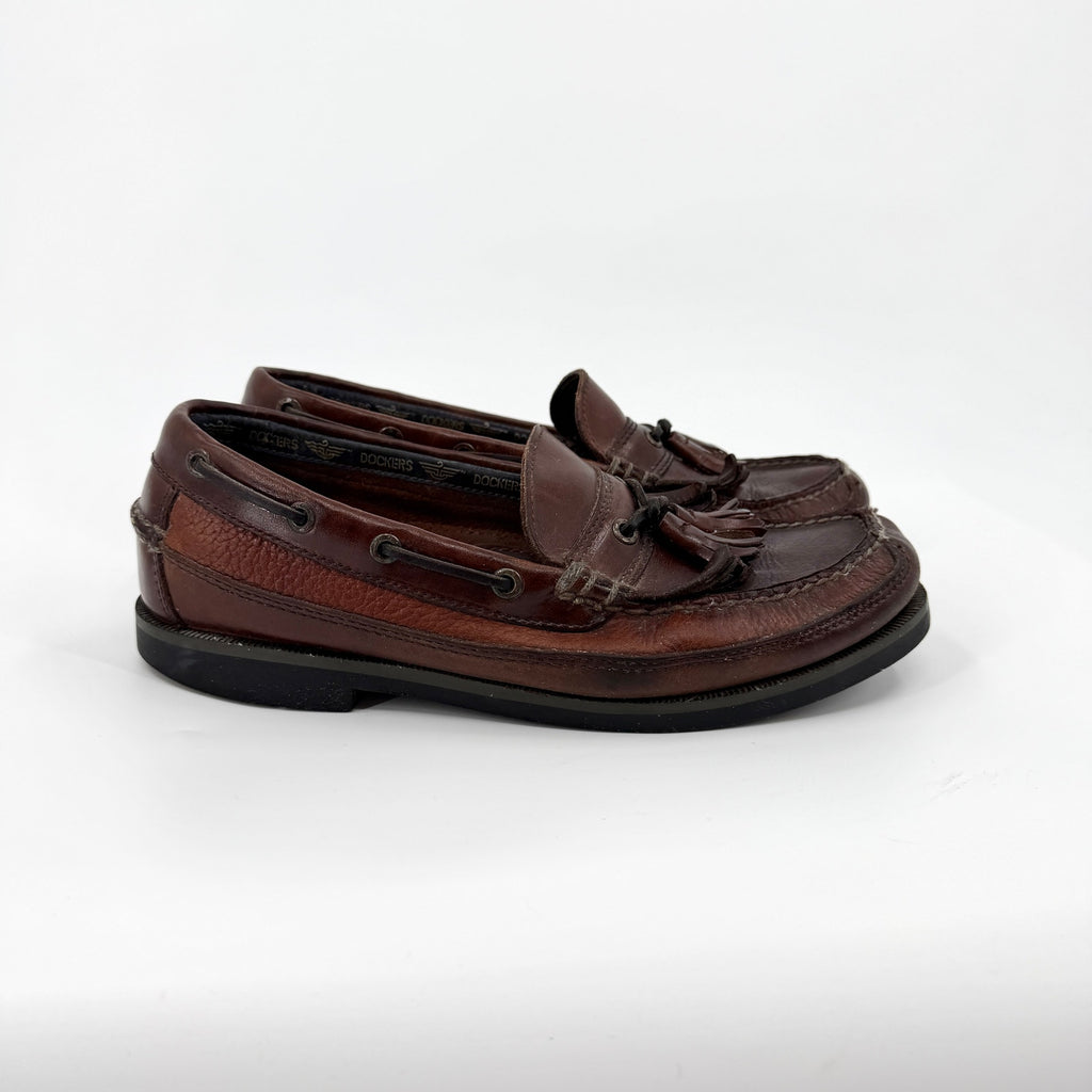 Vintage 90s Dockers Brown Genuine Leather Prep Tassel Kiltie Loafers