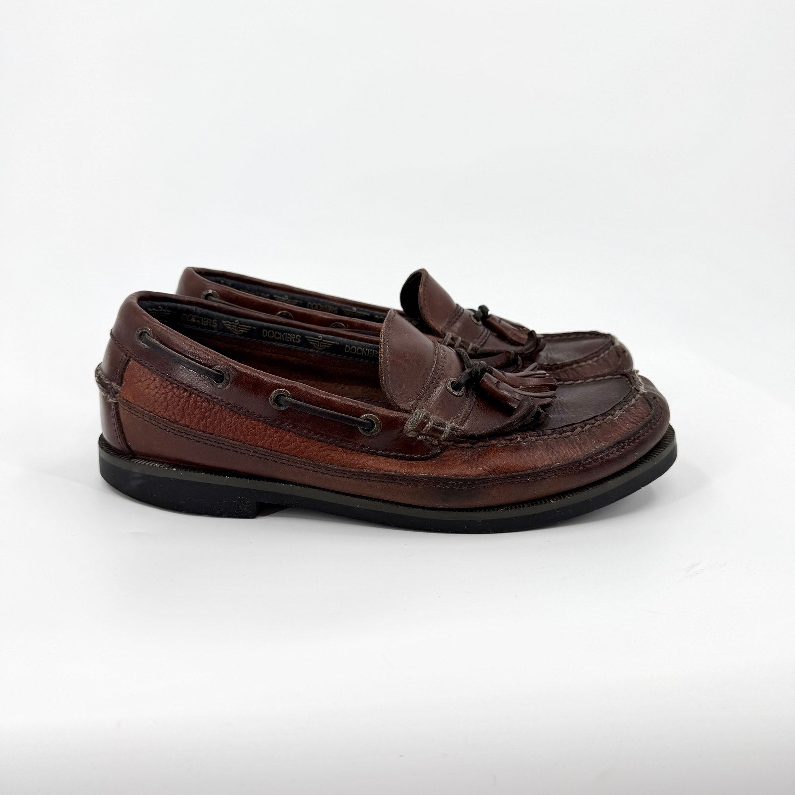 Vintage 90s Dockers Brown Genuine Leather Prep Tassel Kiltie Loafers