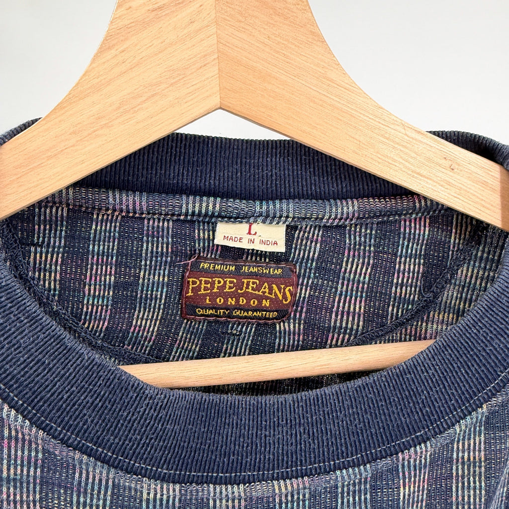 Vintage 90s Pepe Jeans London Blue 100% Cotton Rainbow Striped Pocket Shirt
