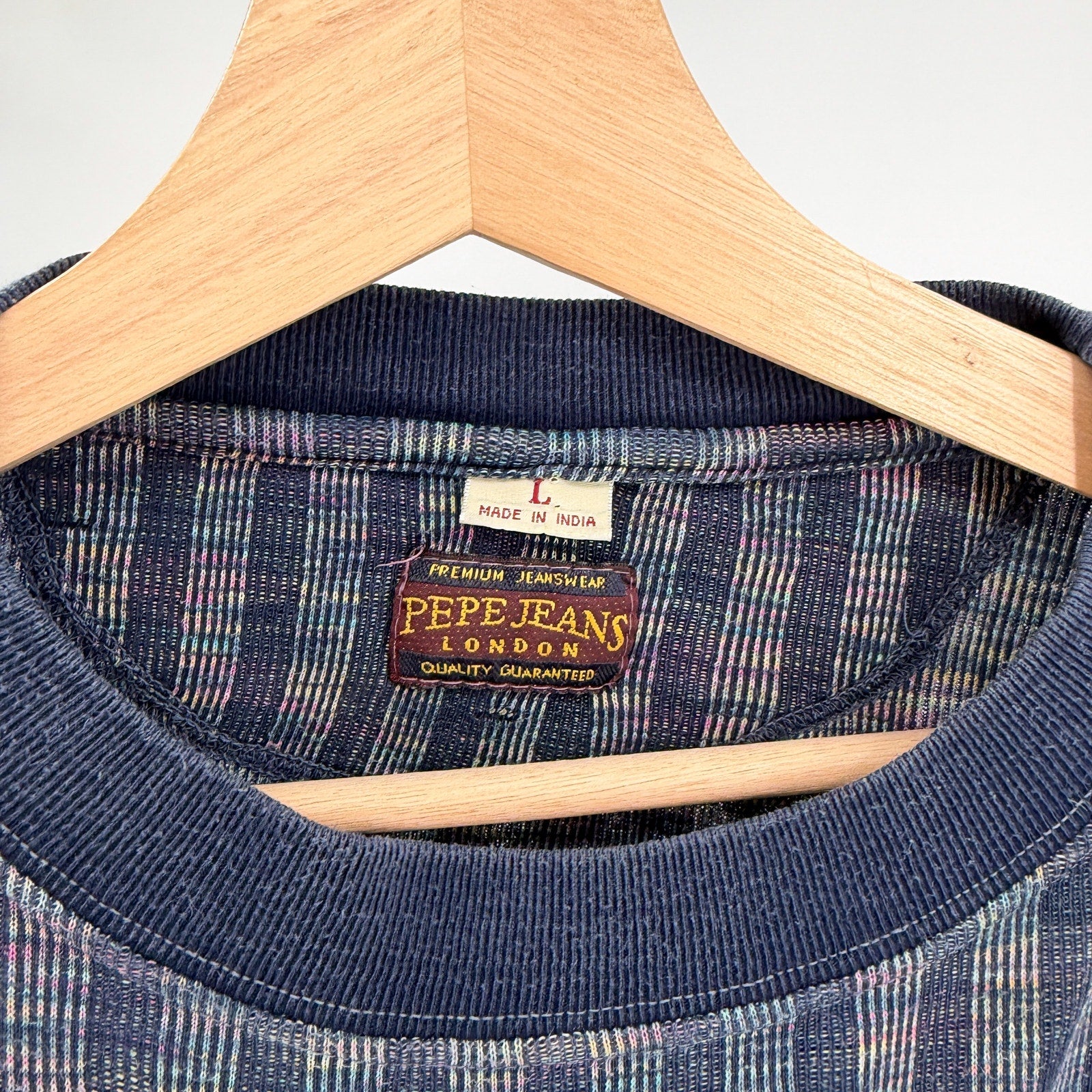 Vintage 90s Pepe Jeans London Blue 100% Cotton Rainbow Striped Pocket Shirt
