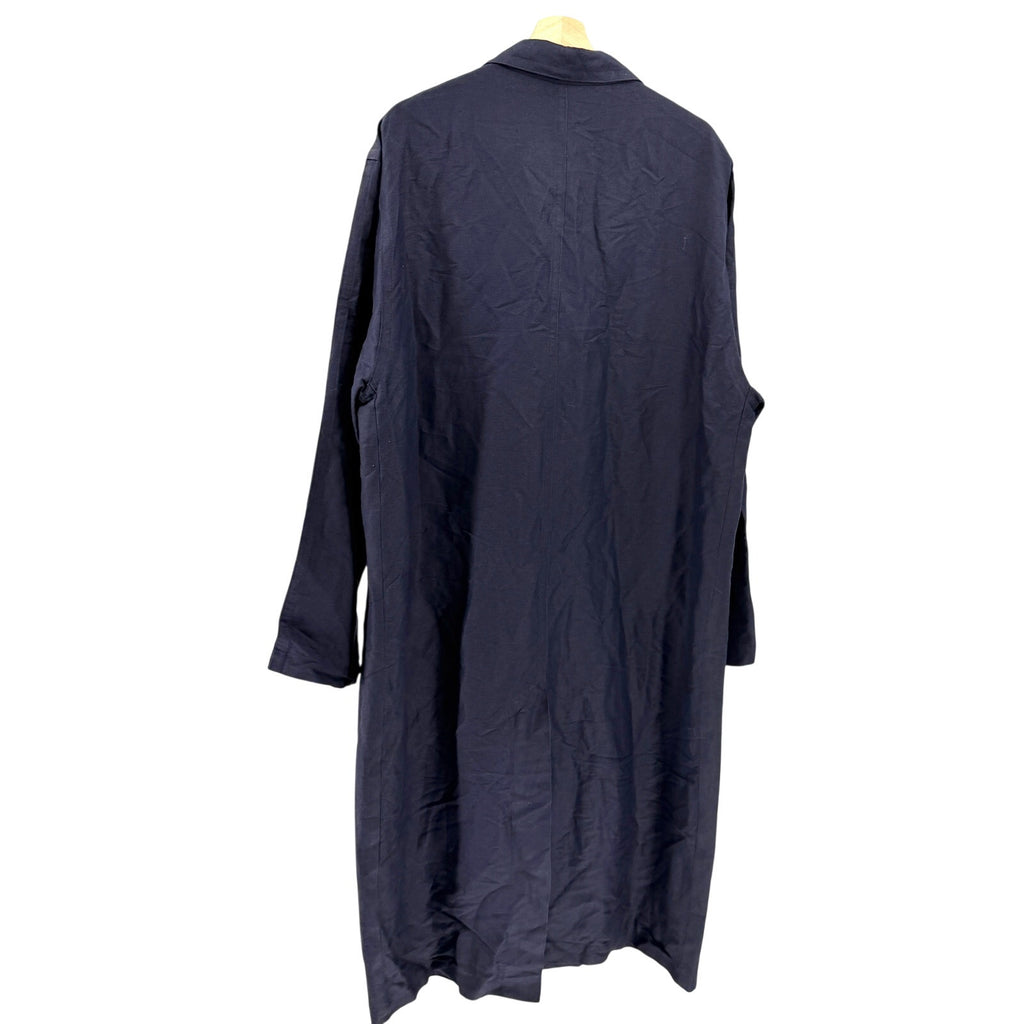 Vintage 90s Ann Taylor Navy Linen Rayon Blend Maxi Duster Coat