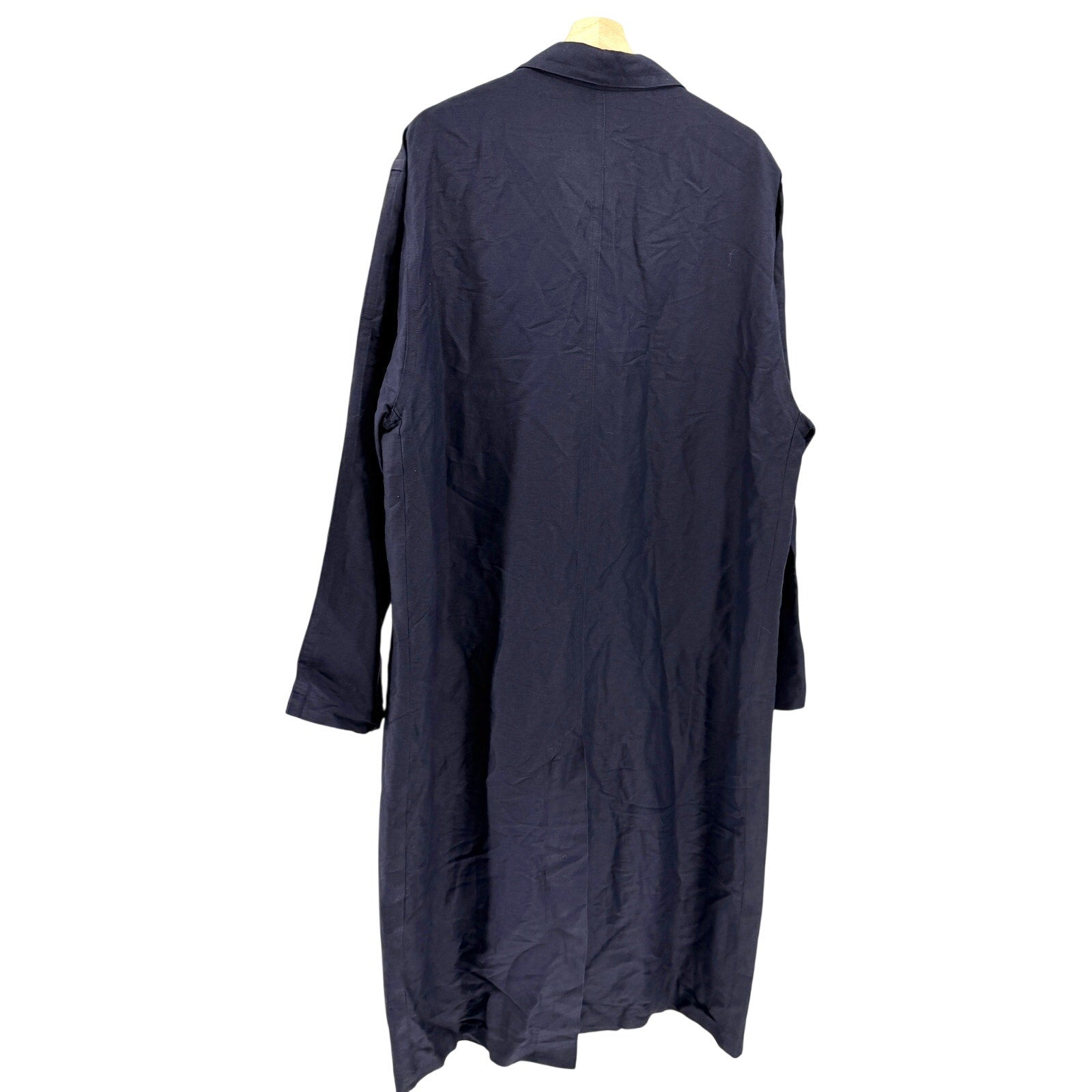Vintage 90s Ann Taylor Navy Linen Rayon Blend Maxi Duster Coat