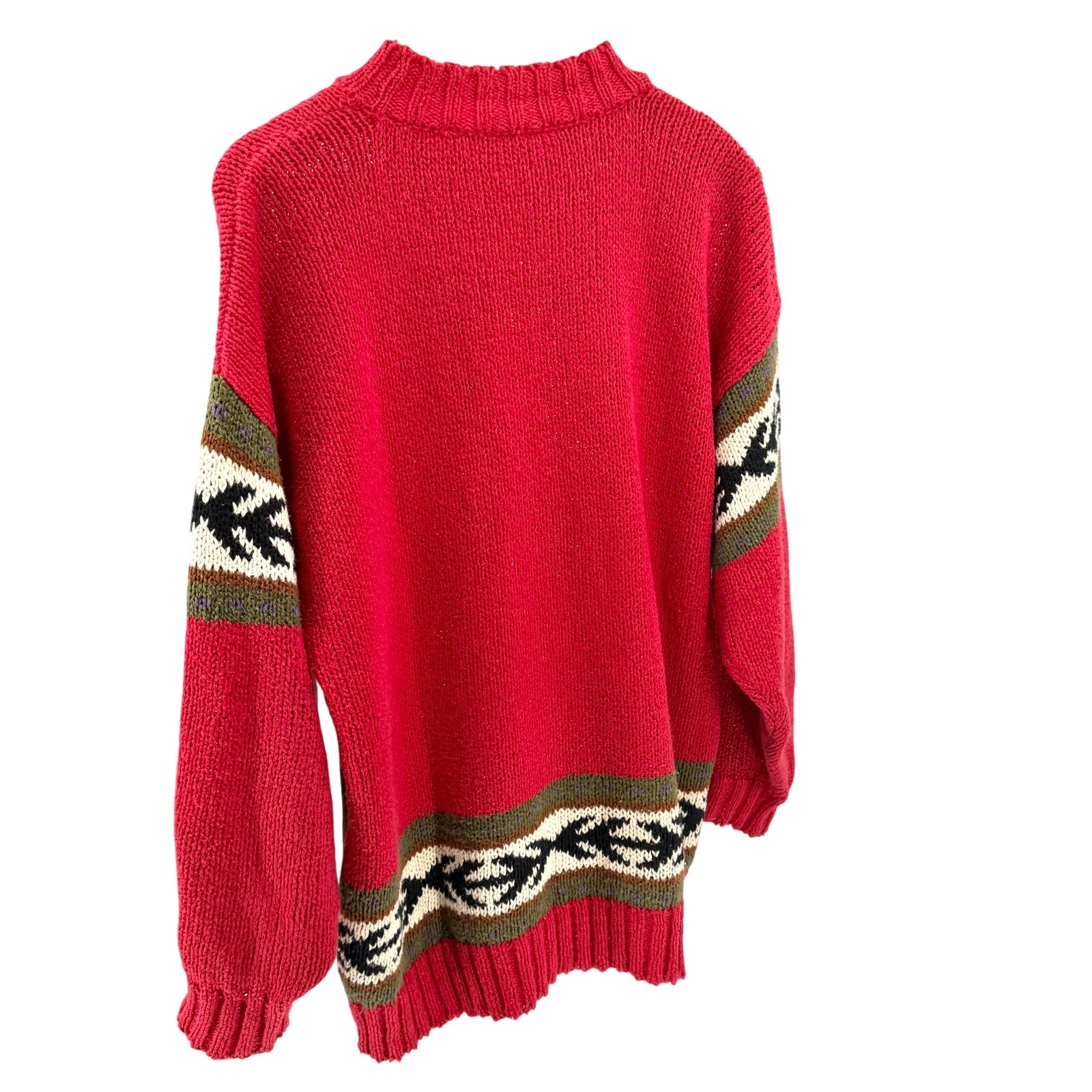 Vintage 90s Lizwear Red Aztec Mock Neck Sweater