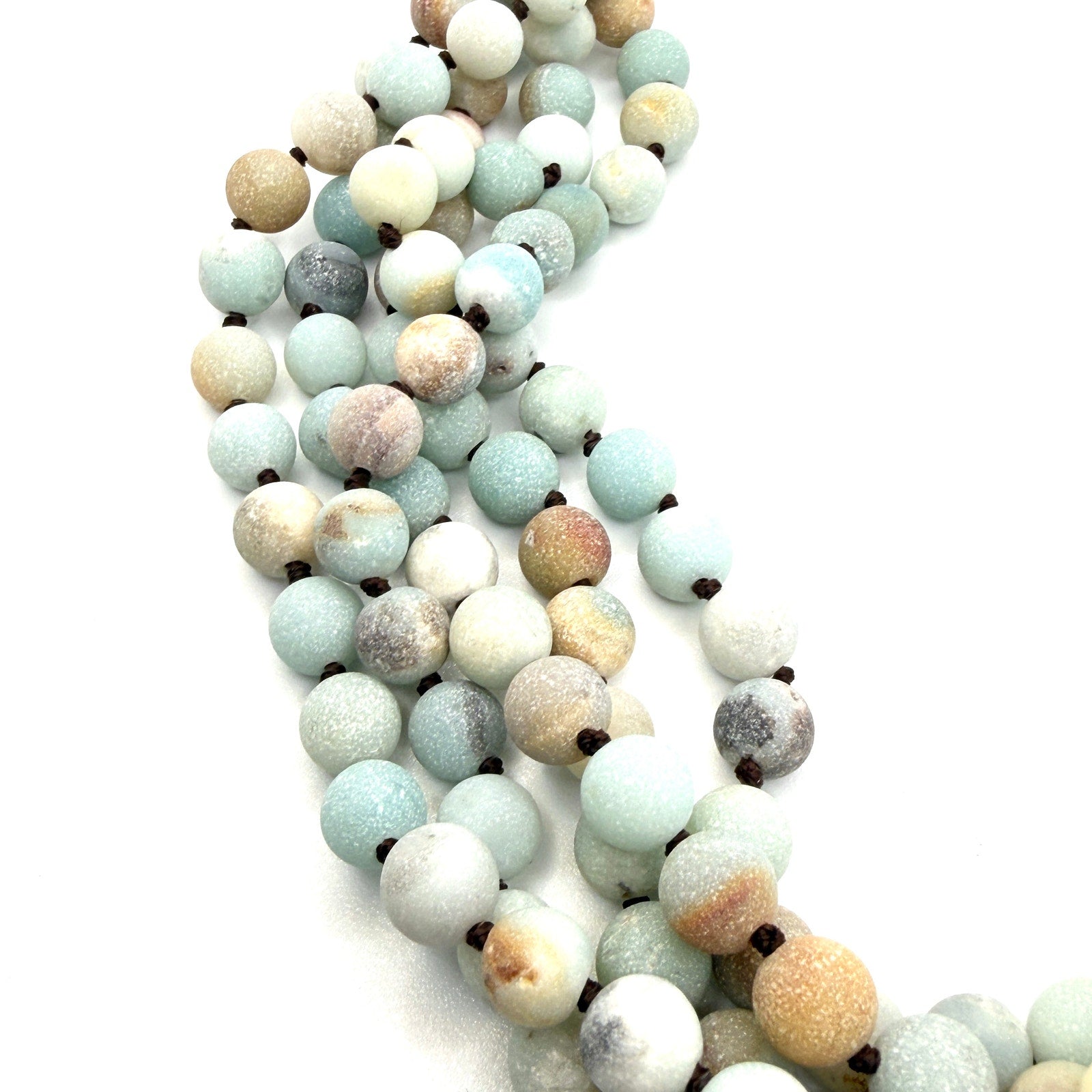 Vintage 90s Aqua Amazonite Sterling Silver Waxed Cord Multi Strand Necklace