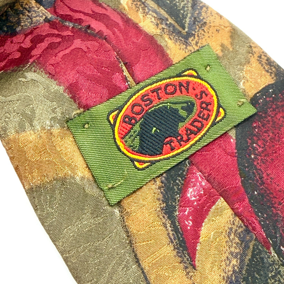 Vintage 90s Boston Traders Maroon Olive Abstract Necktie