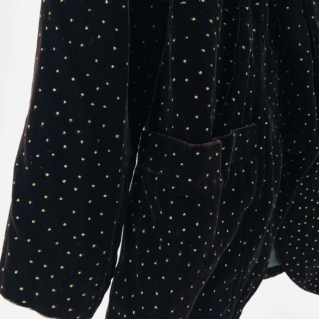Vintage 80s Black Velvet Gold Metallic Dot Formal Tuxedo Blazer Jacket