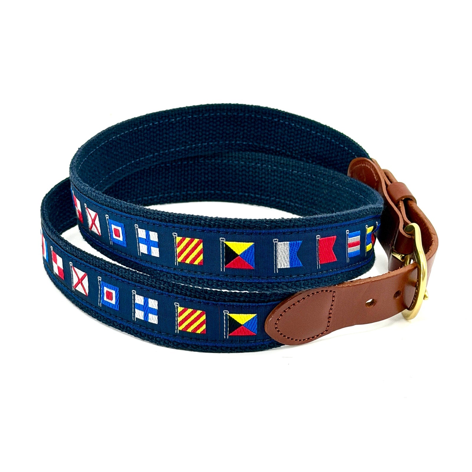 Leather Man Ltd Navy Preppy Nautical Flag Belt