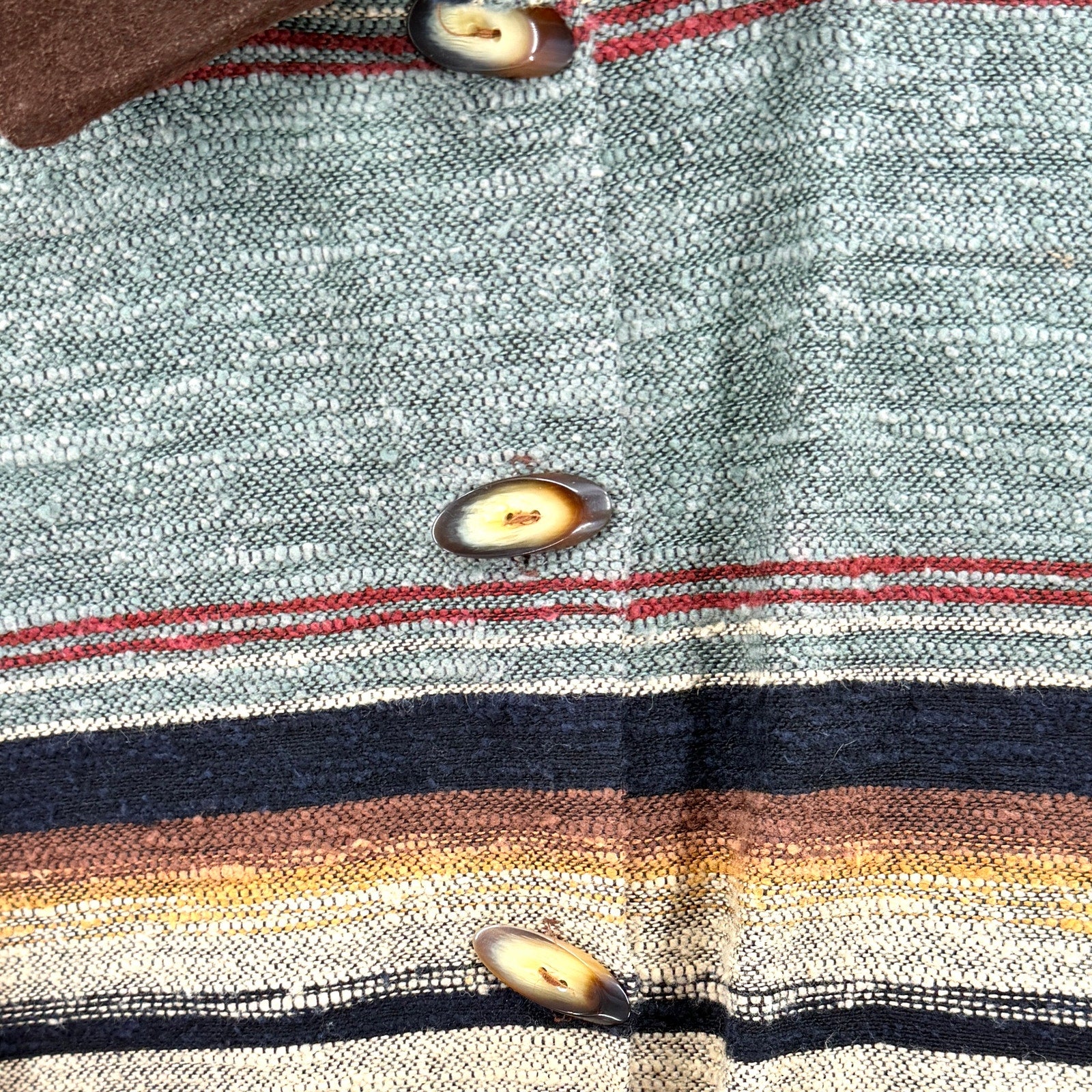 Vintage 90s Lew Magram Sage Green Striped Woven Suede Trim Shacket Jacket