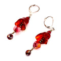 Vintage 90s Red Floral Tulip Drop Beaded Leverback Earrings