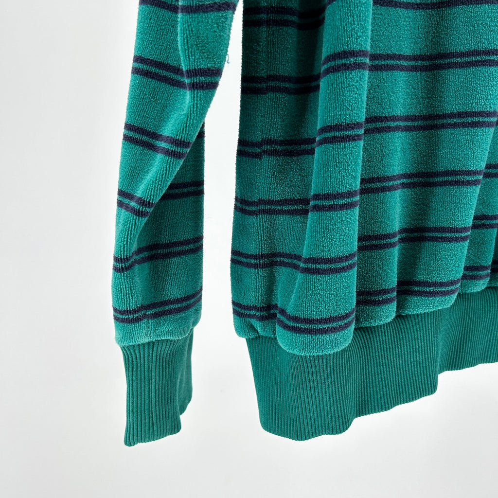 Vintage 80s Fox Collection Teal Navy Striped Velour Polo Shirt