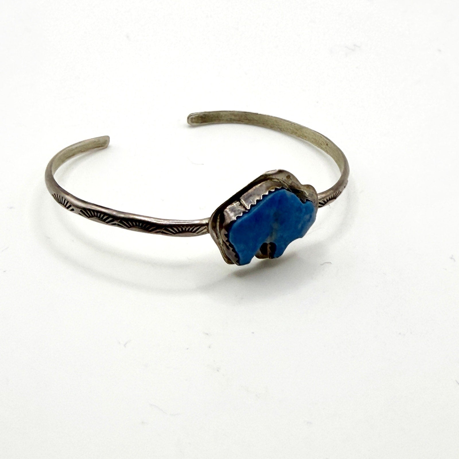 Vintage 90s Silver Cloud Inc Sterling Silver Denim Lapis Buffalo Cuff Bracelet
