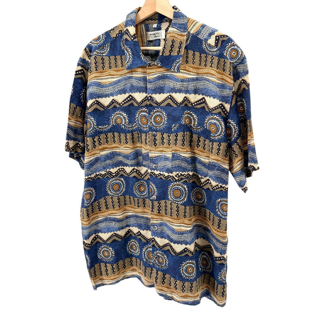 Vintage 90s Mondo di Marco Blue Tribal Italian Print Shirt
