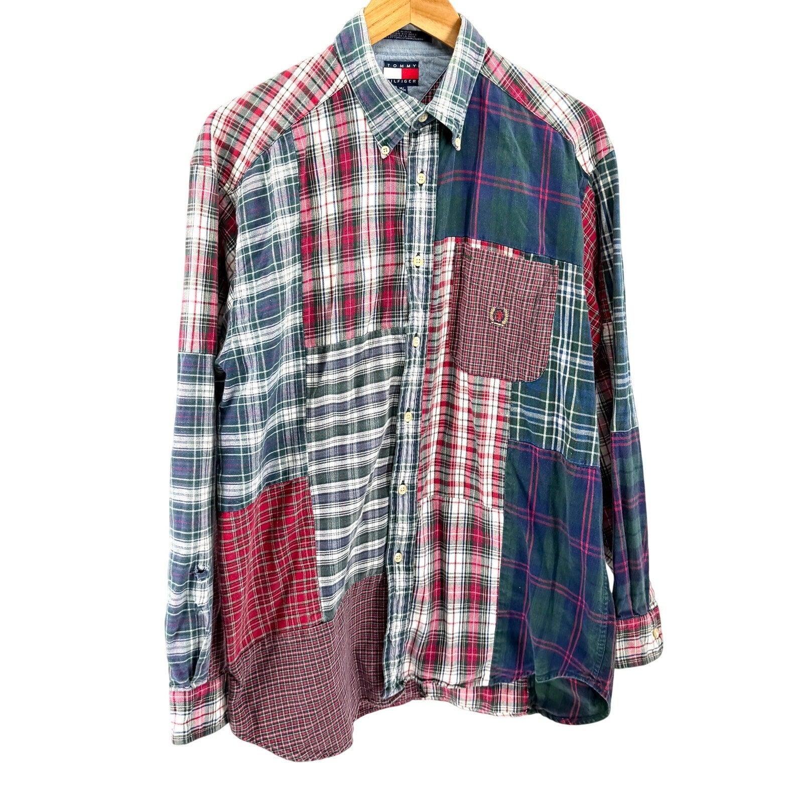 Vintage 90s Tommy Hilfiger 100% Cotton Patchwork Plaid Button Down Shirt