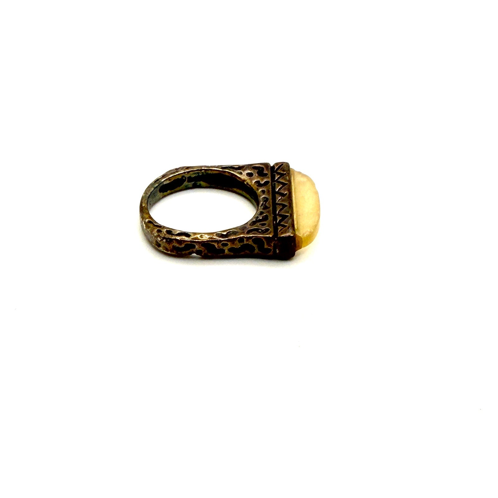 Vintage 90s Honey Amber Sterling Silver Geometric Tribal Stamped Statement Ring