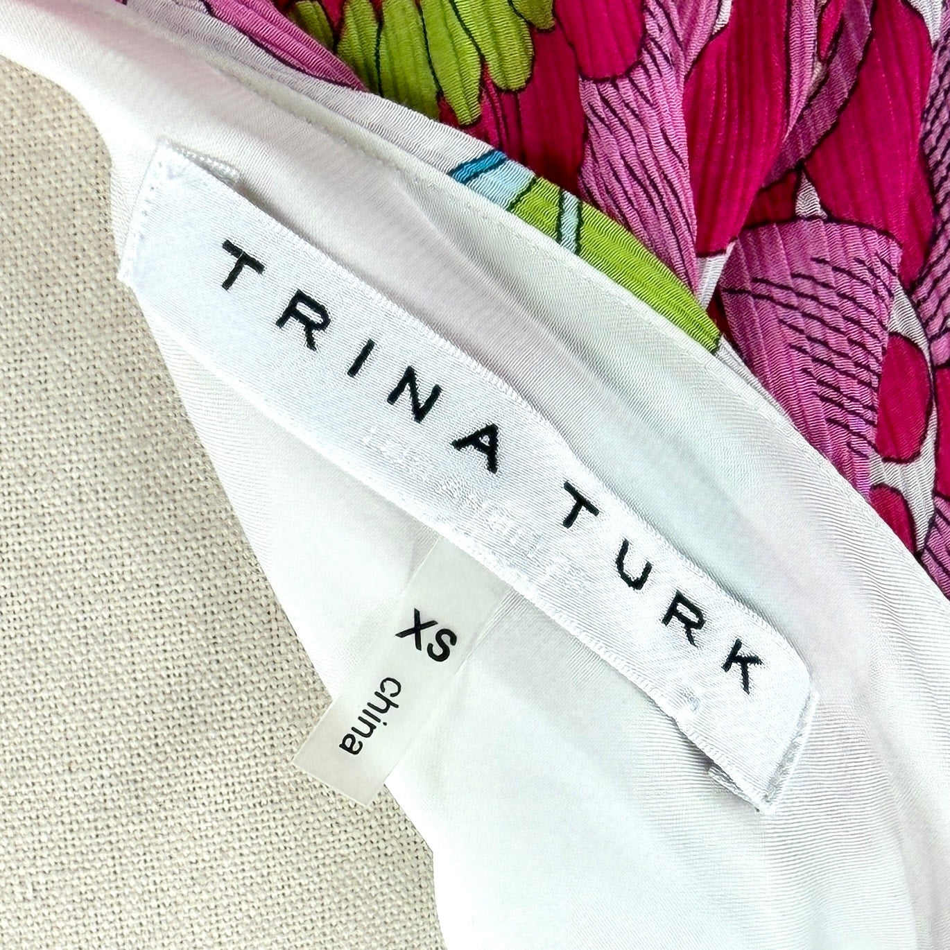 Trina Turk Pink Blue Floral Silk Blend Plissé Mini Dress