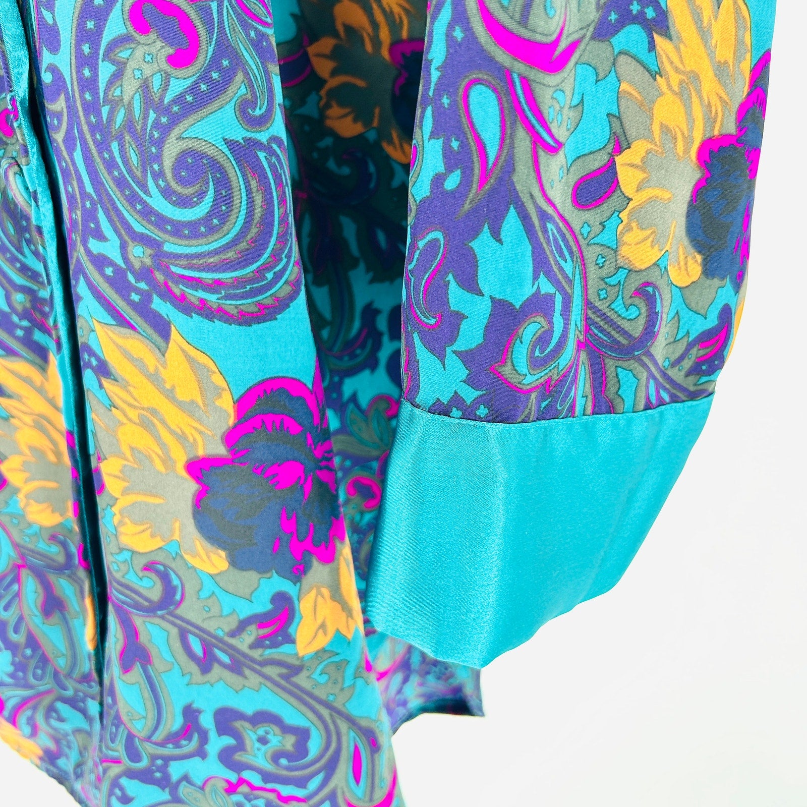 Vintage 90s Victoria's Secret Teal Floral Satin Lapel Sleepwear Robe