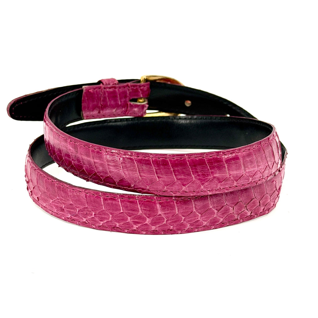 Vintage 90s Pink Genuine Snakeskin Gold Buckle Skinny Belt