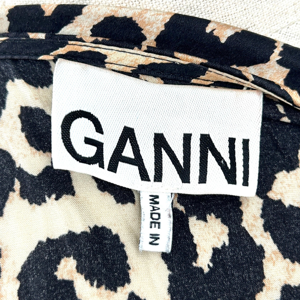 Ganni Silk Leopard Print Long Sleeve V-Neck Wrap Maxi Dress