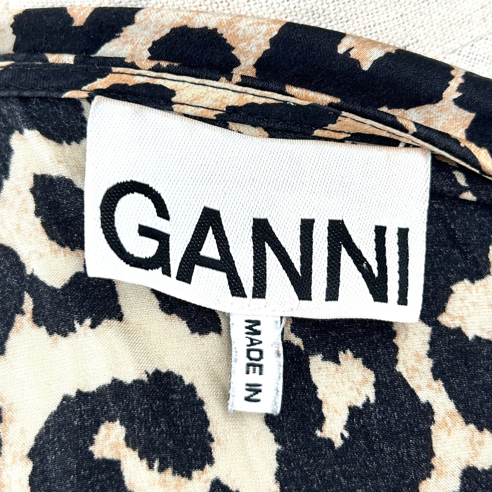 Ganni Silk Leopard Print Long Sleeve V-Neck Wrap Maxi Dress