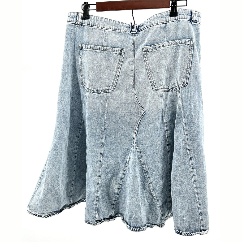 Rebecca Minkoff Light Blue Acid Wash Deconstructed Denim Midi Skirt