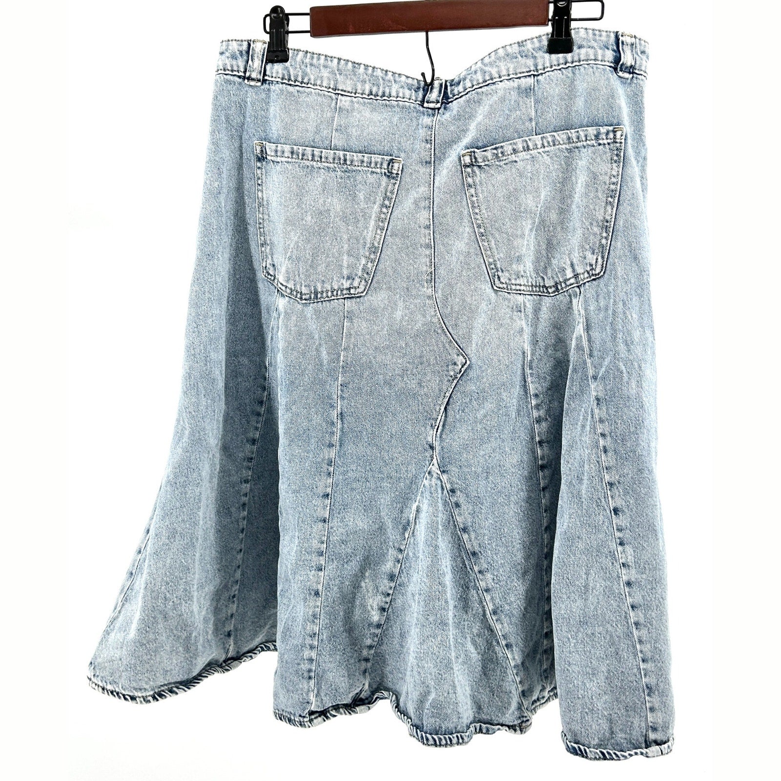 Rebecca Minkoff Light Blue Acid Wash Deconstructed Denim Midi Skirt