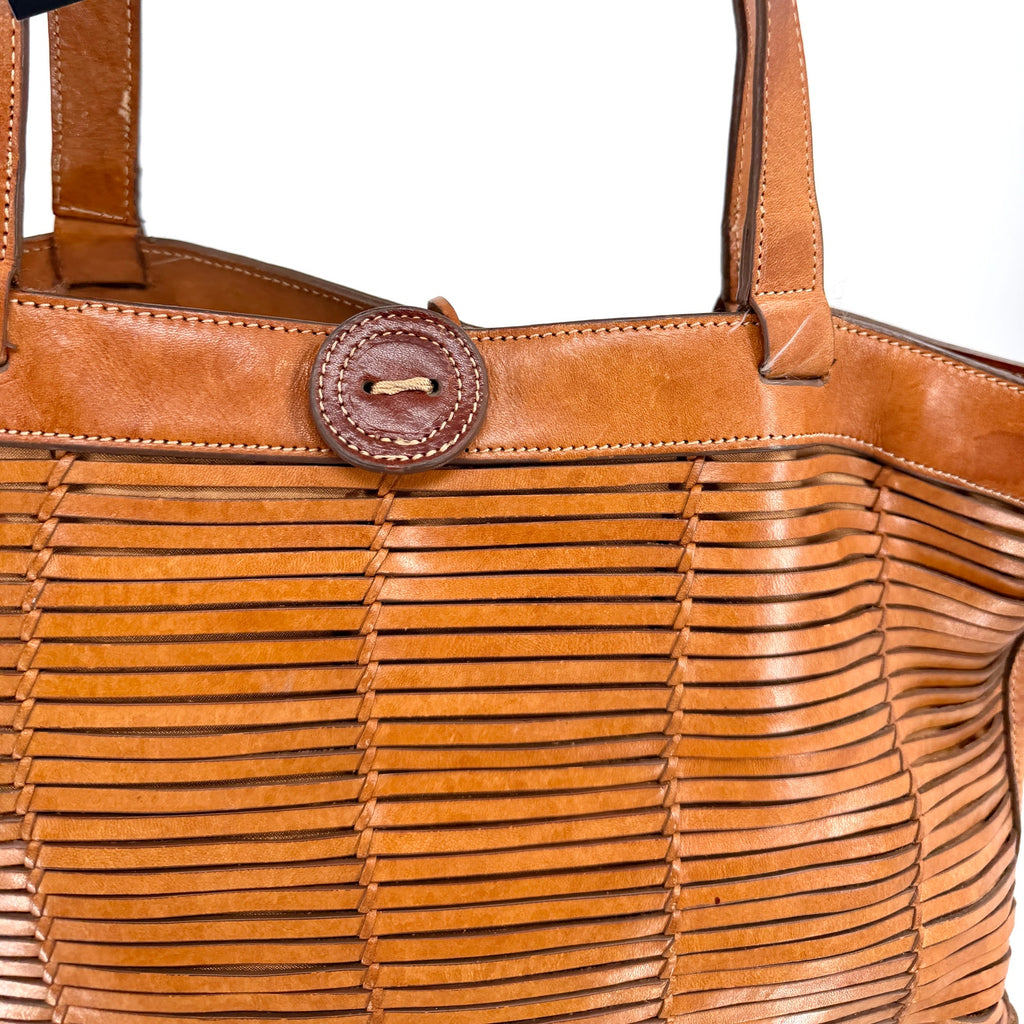Vintage Y2K Me Too Cognac Genuine Leather Woven Structured Tote