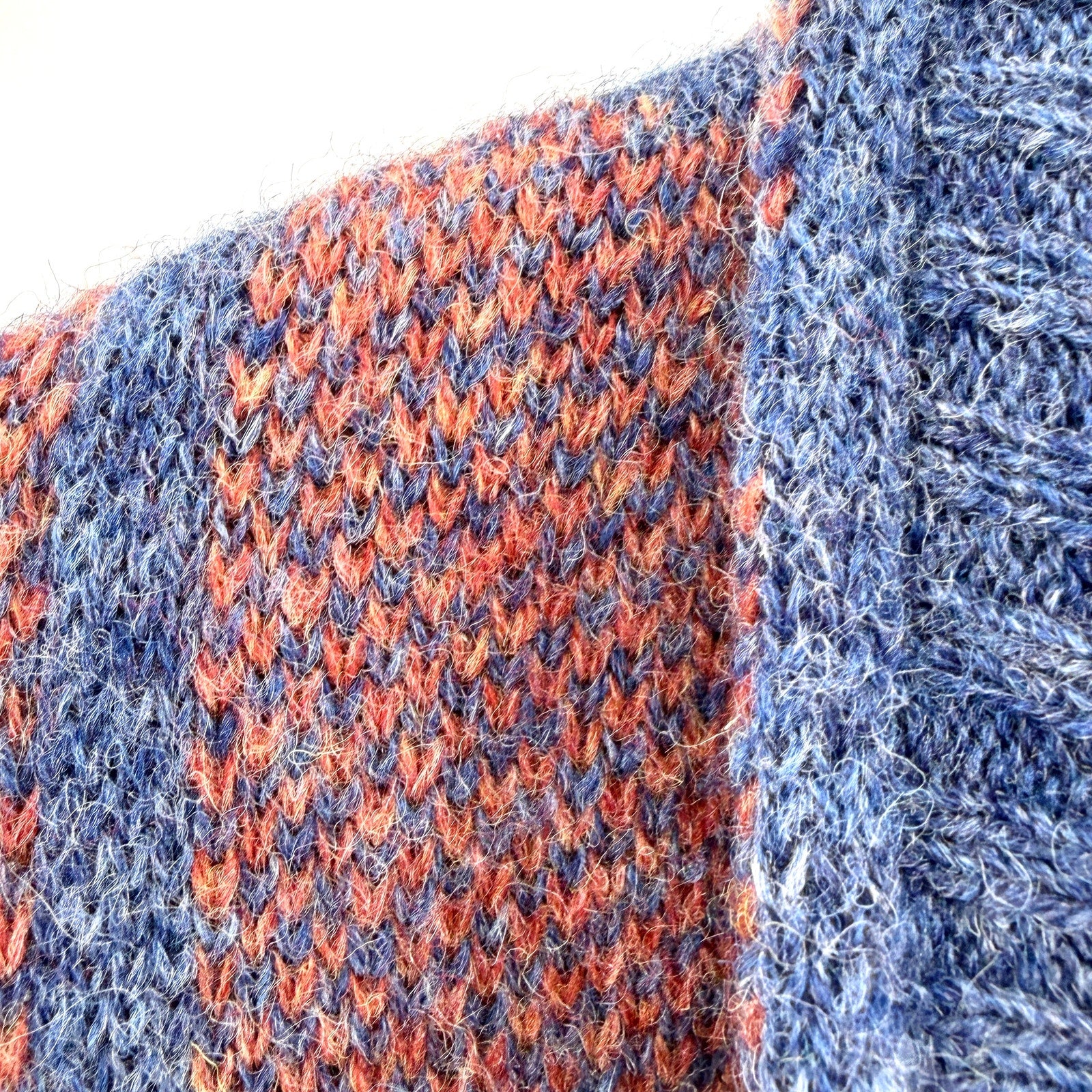 Vintage 80s Alan Flusser Blue Orange 100% Wool Plaid Double Breasted Cardigan