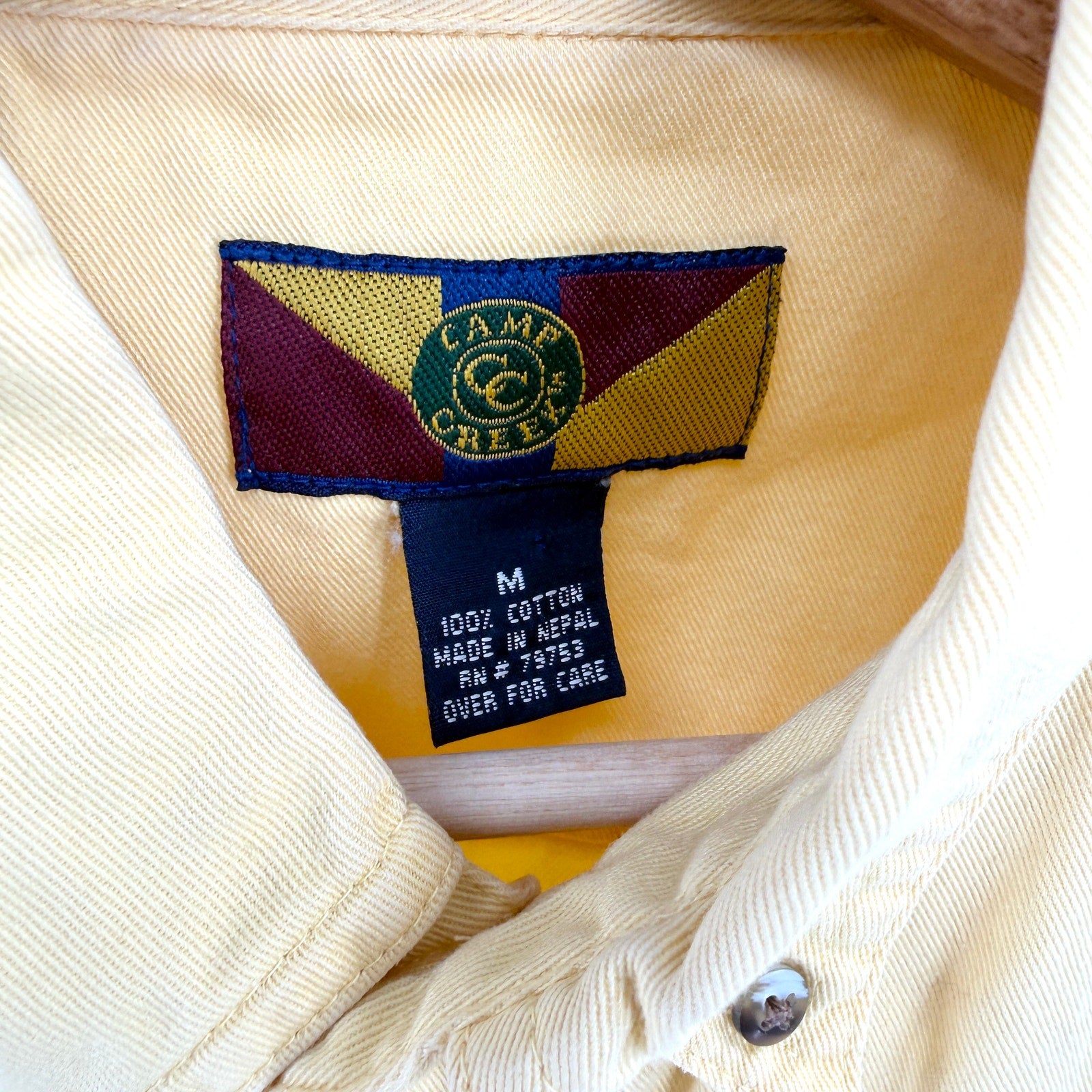 Vintage 90s Camp Creek Yellow 100% Cotton Novelty Reading Patch Shirt
